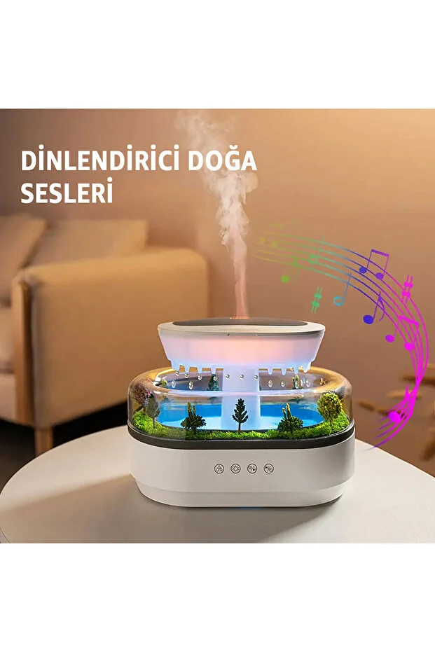 Yağmur Damlası Hava Nemlendirici - Aromaterapi Difüzör - 7 Renk RGB - Dinlendirici Sesler